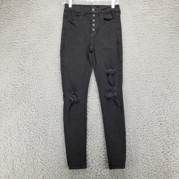 American Eagle Outfitters Jeans Womens 2 Black Jegging Stretch Denim Button Fly - Picture 1 of 13